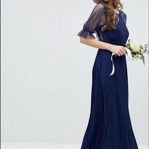 ASOS Pleated Maxi Dress Spot Mesh Frill Detail